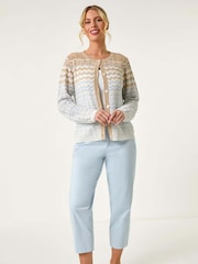 Roman Blue Petite Chevron Stripe Knit Cardigan - Image 2 of 5