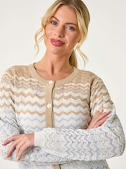 Roman Blue Petite Chevron Stripe Knit Cardigan - Image 4 of 5