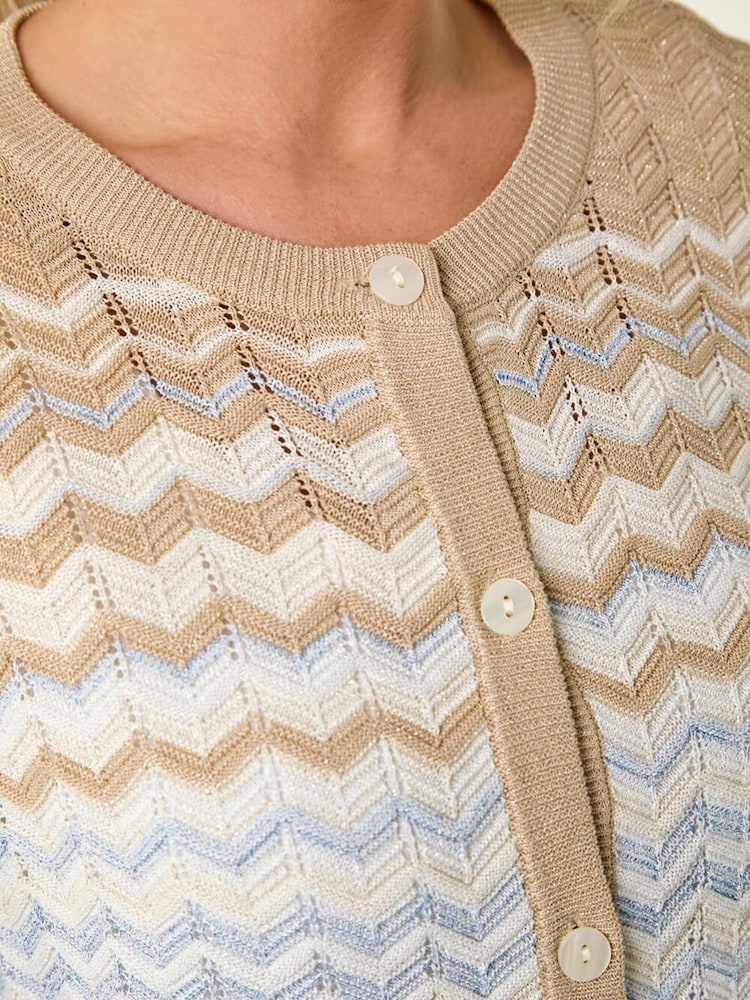 Roman Blue Petite Chevron Stripe Knit Cardigan - Image 5 of 5