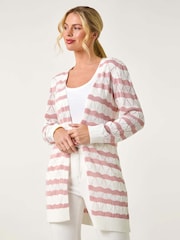 Roman Pink Petite Stripe Pointelle Knit Cardigan - Image 1 of 5