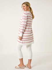 Roman Pink Petite Stripe Pointelle Knit Cardigan - Image 2 of 5