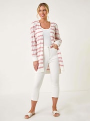 Roman Pink Petite Stripe Pointelle Knit Cardigan - Image 3 of 5