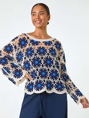 Roman Blue Petite Petite Crochet Floral Knit Top - Image 4 of 5