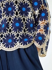 Roman Blue Petite Petite Crochet Floral Knit Top - Image 5 of 5