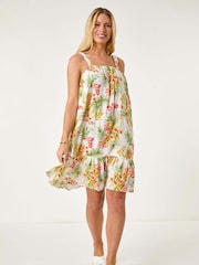 Roman White Petite Print Strap Detail Frill Hem Dress - Image 2 of 5
