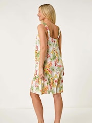 Roman White Petite Print Strap Detail Frill Hem Dress - Image 3 of 5