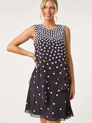 Roman Black Petite Spot Layered Tier Dress - Image 1 of 5