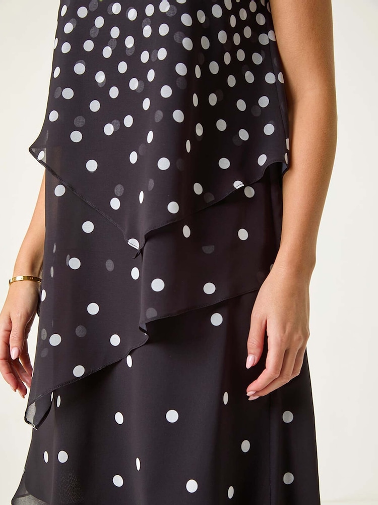 Roman Black Petite Spot Layered Tier Dress - Image 2 of 5