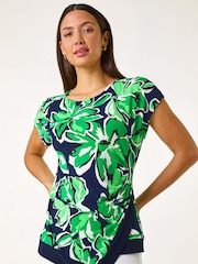 Roman Green Floral Print Asymmetric Hem Top - Image 1 of 5