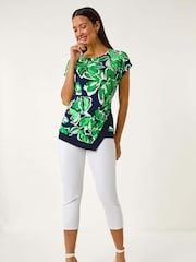 Roman Green Floral Print Asymmetric Hem Top - Image 2 of 5