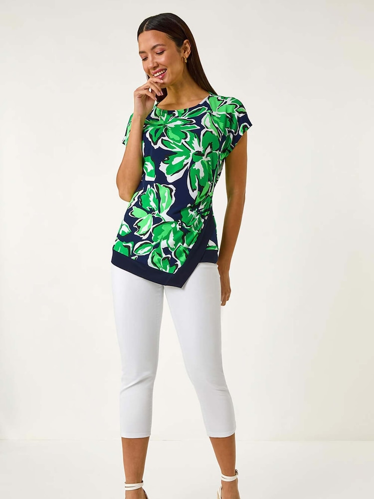 Roman Green Floral Print Asymmetric Hem Top - Image 2 of 5 Roman Green Floral Print Asymmetric Hem Top - Image 2 of 5