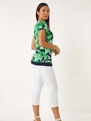 Roman Green Floral Print Asymmetric Hem Top - Image 3 of 5