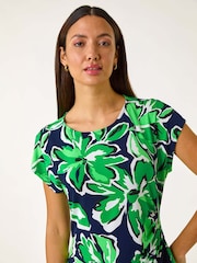 Roman Green Floral Print Asymmetric Hem Top - Image 4 of 5