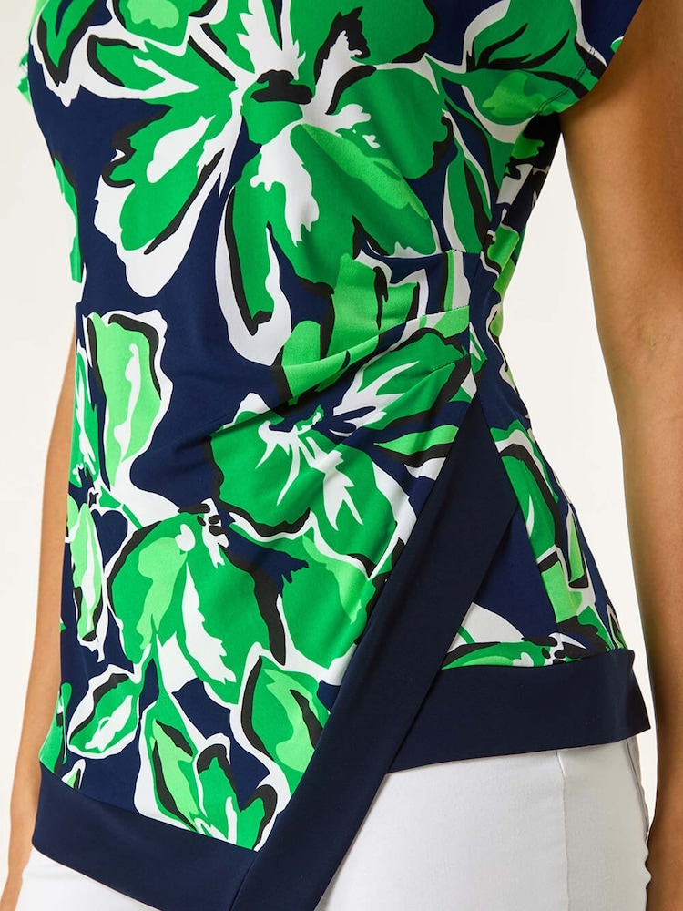 Roman Green Floral Print Asymmetric Hem Top - Image 5 of 5