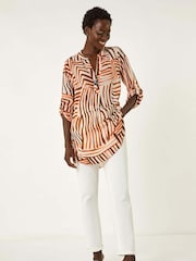 Roman Orange Abstract Linear Print V-Neck Button Top - Image 5 of 5
