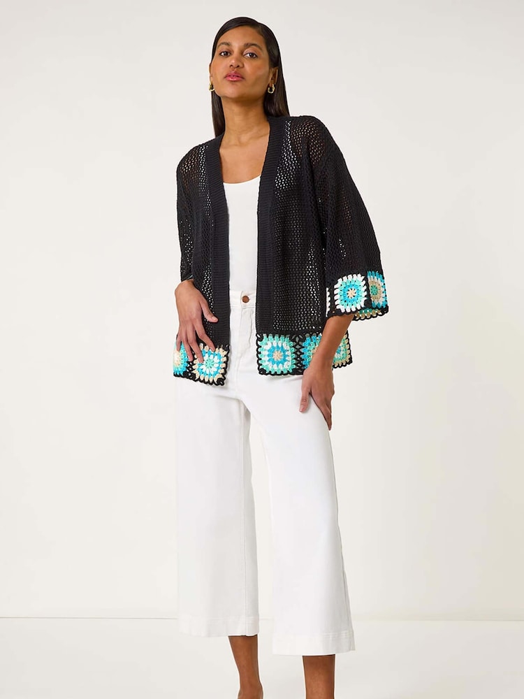 Roman Black Edge Crochet Hem Knit Cardigan - Image 2 of 5 Roman Black Edge Crochet Hem Knit Cardigan - Image 2 of 5