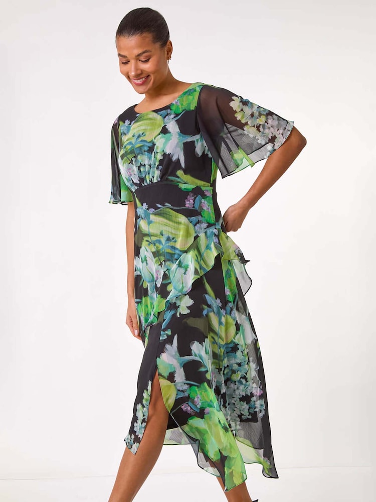 Roman Green Botanical Floral Frill Dress - Image 1 of 5