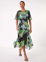Roman Green Botanical Floral Frill Dress - Image 2 of 5