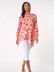Roman Pink Rose Print Metallic Tunic Top - Image 2 of 5