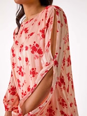 Roman Pink Rose Print Metallic Tunic Top - Image 5 of 5