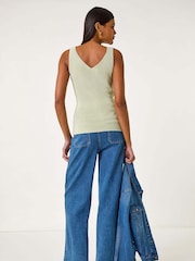 Roman Green Shimmer V-Neck Knitted Vest - Image 3 of 5
