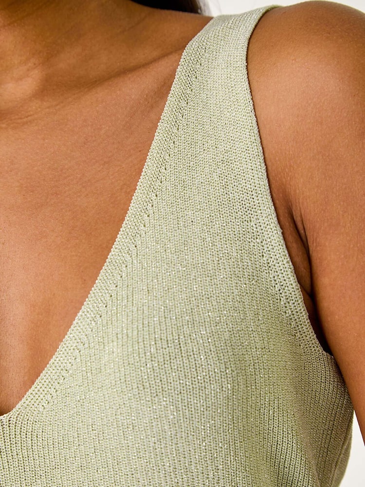 Roman Green Shimmer V-Neck Knitted Vest - Image 5 of 5