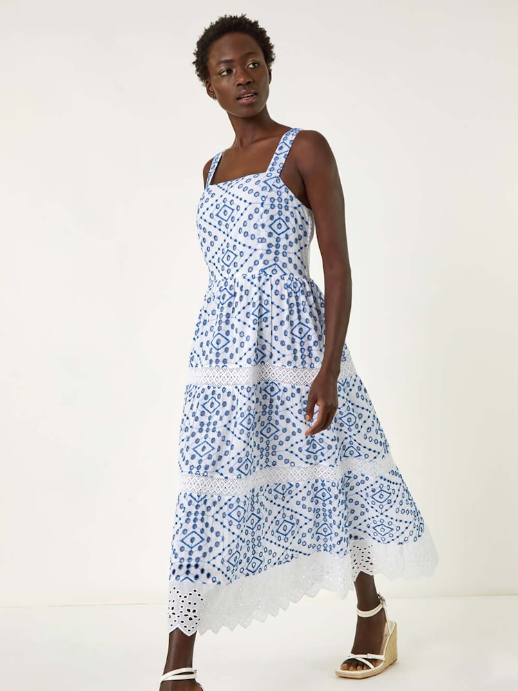 Azul - Vestido midi de algodón 100 % con detalle de tirantes bordados de Roman - Imagen 2 de 5 Azul - Vestido midi de algodón 100 % con detalle de tirantes bordados de Roman - Imagen 2 de 5
