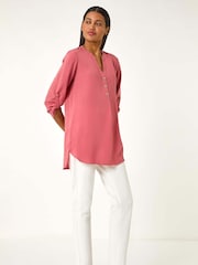Roman Pink Longline Bow Button Tunic Top - Image 1 of 5