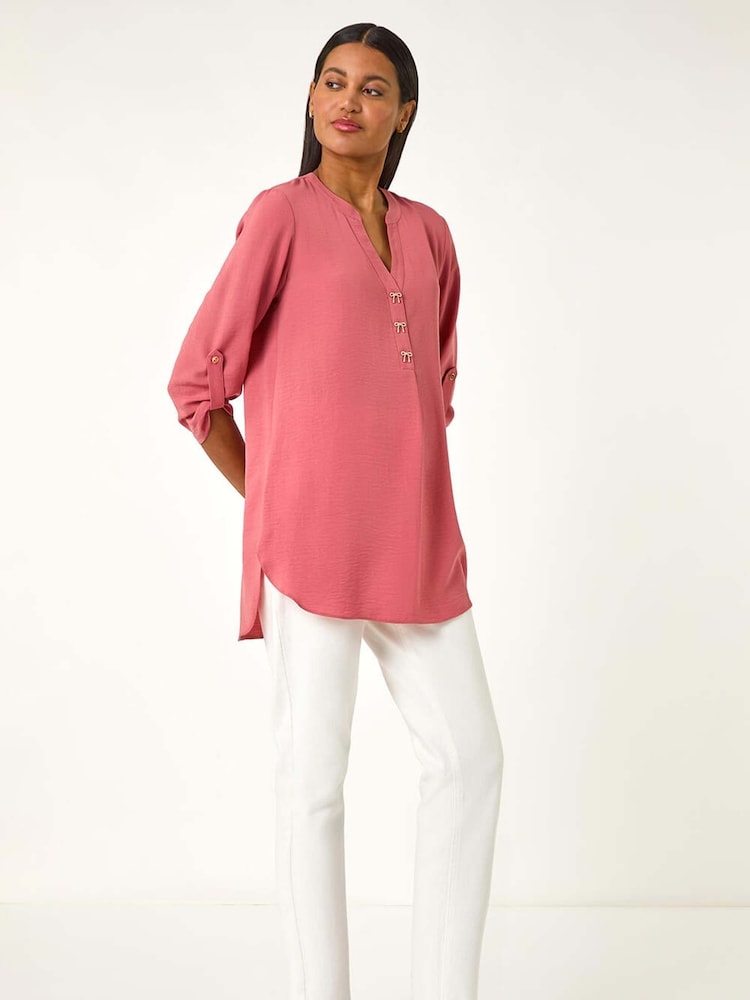 Roman Pink Longline Bow Button Tunic Top - Image 1 of 5