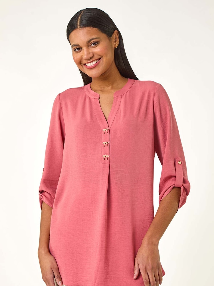 Roman Pink Longline Bow Button Tunic Top - Image 2 of 5