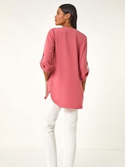 Roman Pink Longline Bow Button Tunic Top - Image 3 of 5
