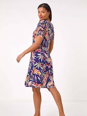 Roman Blue Leaf Print Short Dress - Image 2 of 5