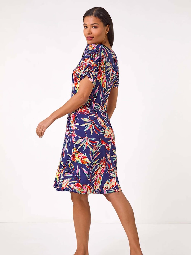 Roman Blue Leaf Print Short Dress - Image 2 of 5