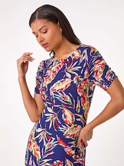 Roman Blue Leaf Print Short Dress - Image 4 of 5