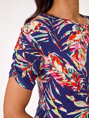 Roman Blue Leaf Print Short Dress - Image 5 of 5