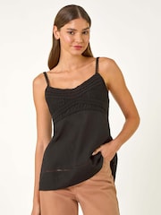 Roman Black Crochet 100% Cotton Cami Top - Image 2 of 5