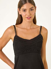Roman Black Crochet 100% Cotton Cami Top - Image 4 of 5