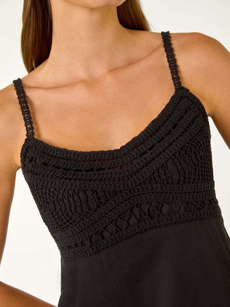 Roman Black Crochet 100% Cotton Cami Top - Image 5 of 5