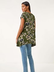 Roman Green Leaf Print Hanky Hem Tunic Top - Image 3 of 5