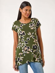 Roman Green Leaf Print Hanky Hem Tunic Top - Image 4 of 5