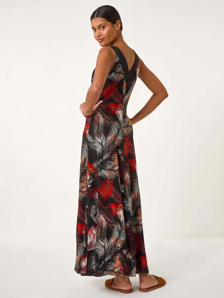 Roman Palm Print Contrast Band Maxi Dress - Imagen 1 de 5 Roman Palm Print Contrast Band Maxi Dress - Imagen 1 de 5