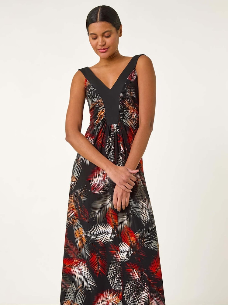 Roman Red Palm Print Contrast Band Maxi Dress - Image 2 of 5