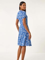 Roman Blue Floral Print Ring Detail Midi Dress - Image 3 of 5