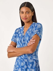 Roman Blue Floral Print Ring Detail Midi Dress - Image 4 of 5