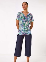 Roman Floral Print Cowl Neck Stretch Top - Imagen 2 de 5