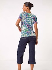 Roman Floral Print Cowl Neck Stretch Top - Imagen 3 de 5