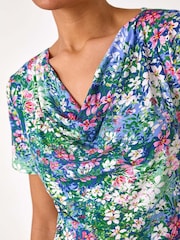 Roman Floral Print Cowl Neck Stretch Top - Imagen 5 de 5