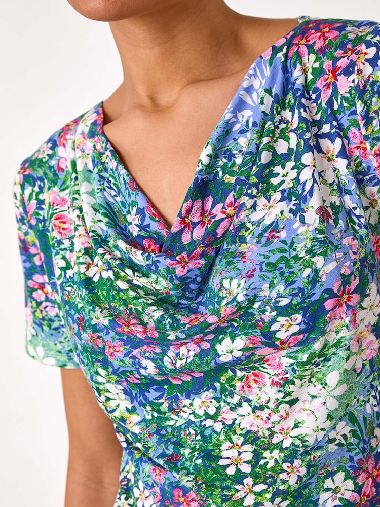 Roman Floral Print Cowl Neck Stretch Top - Imagen 5 de 5