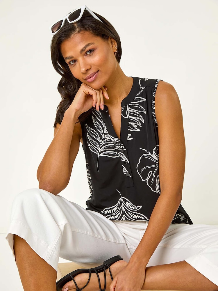 Roman Textured Leaf Print Vest Top - Bild 1 von 5