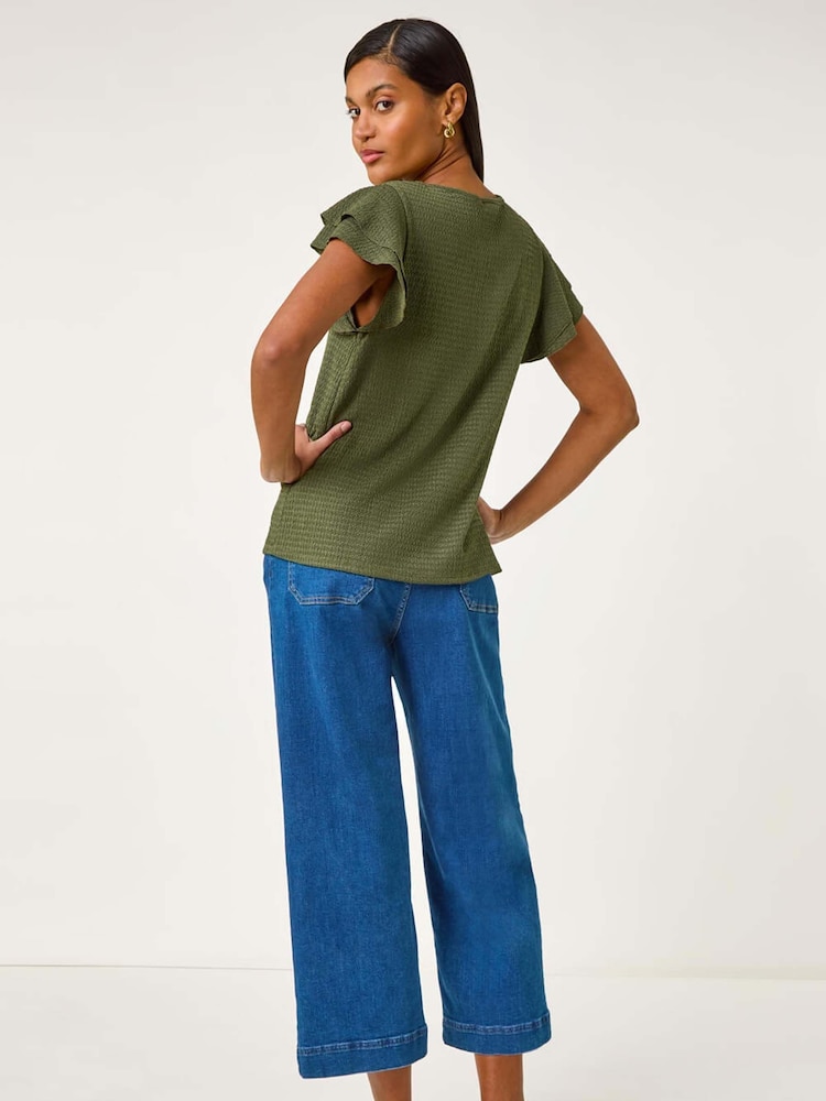 Roman Green Textured Frill Sleeve T-Shirt - Image 2 of 5